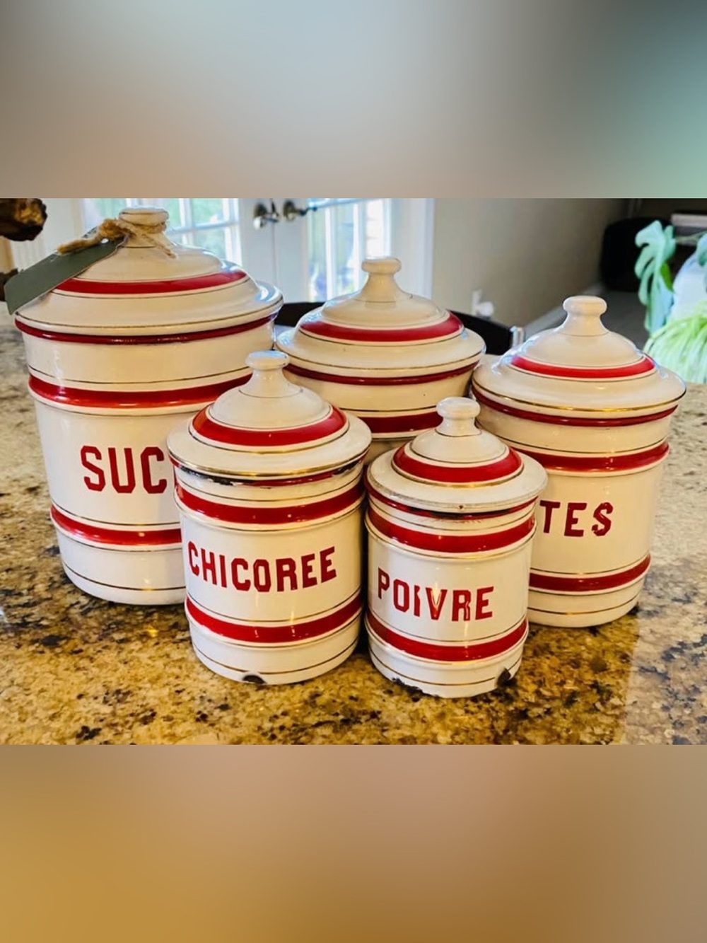 Vintage French Enamel Canister Set